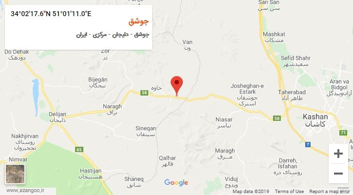 روستای جوشق بر روی نقشه