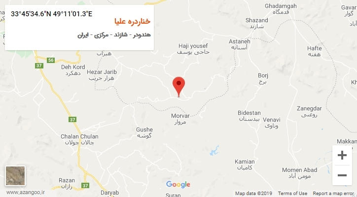 روستای خناردره علیا بر روی نقشه