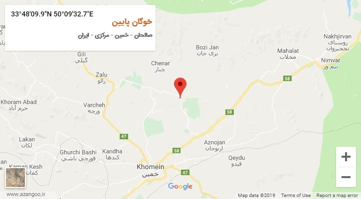 روستای خوگان پایین بر روی نقشه