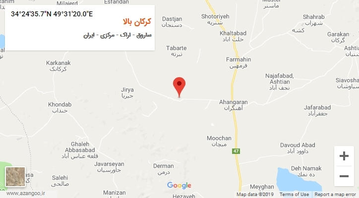 روستای کرکان بالا بر روی نقشه