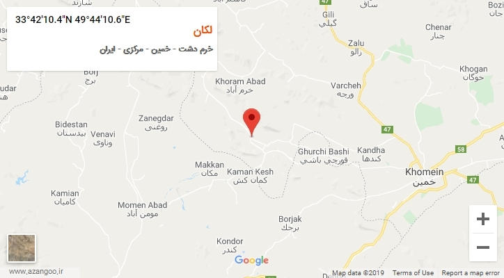 روستای لکان بر روی نقشه