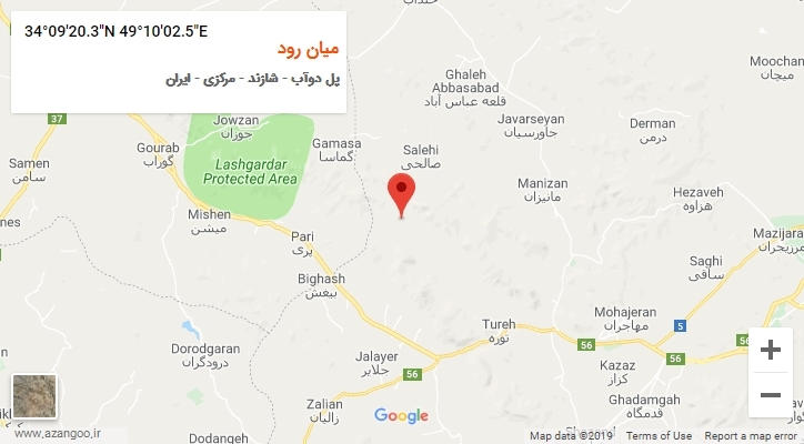 روستای میان رود بر روی نقشه