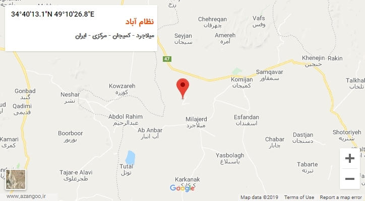 روستای نظام آباد بر روی نقشه