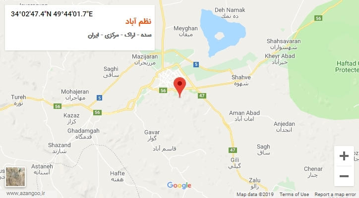 روستای نظم آباد بر روی نقشه