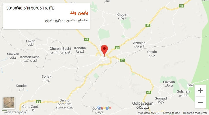 روستای پایین وند بر روی نقشه