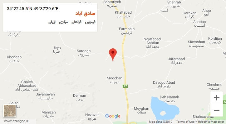 روستای صادق آباد بر روی نقشه