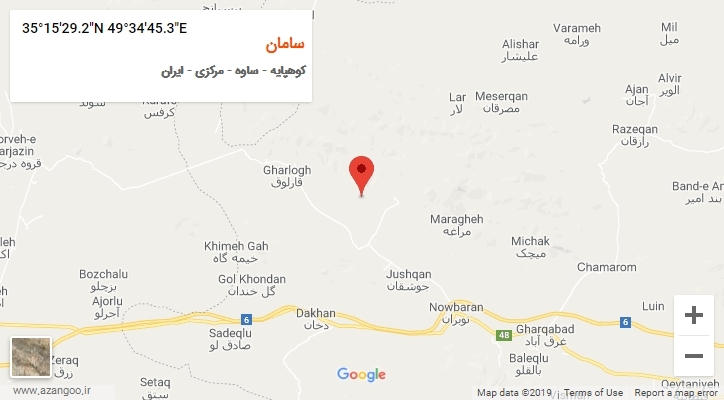 روستای سامان بر روی نقشه