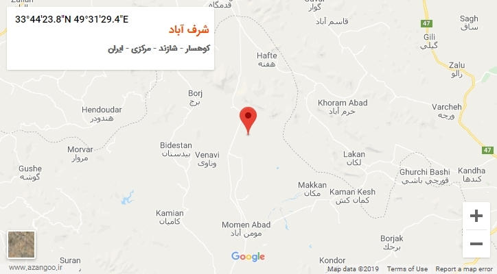 روستای شرف آباد بر روی نقشه