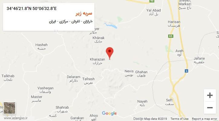 روستای سربه زیر بر روی نقشه