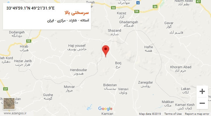 روستای سرسختی بالا بر روی نقشه