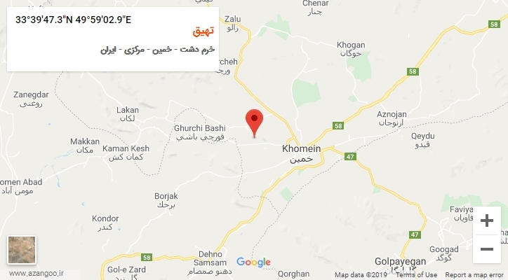 روستای تهیق بر روی نقشه