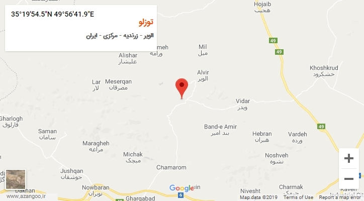 روستای توزلو بر روی نقشه
