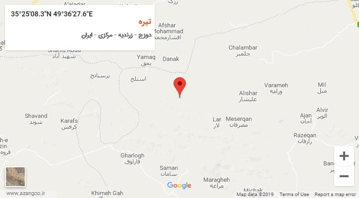 روستای تیره بر روی نقشه