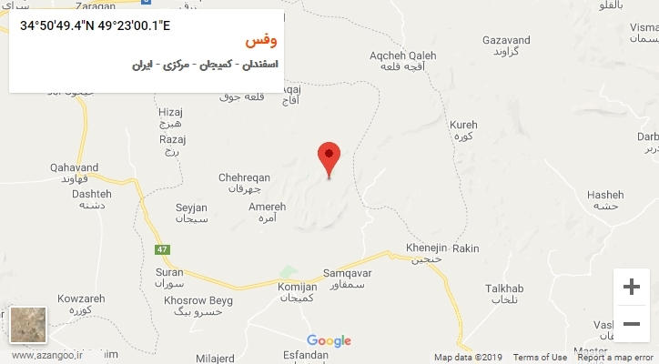 روستای وفس بر روی نقشه