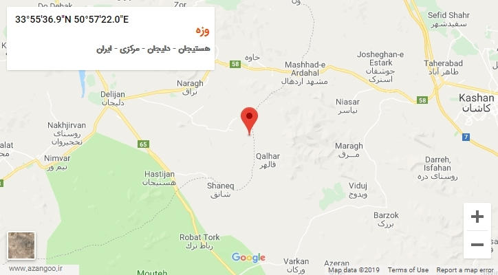 روستای وزه بر روی نقشه