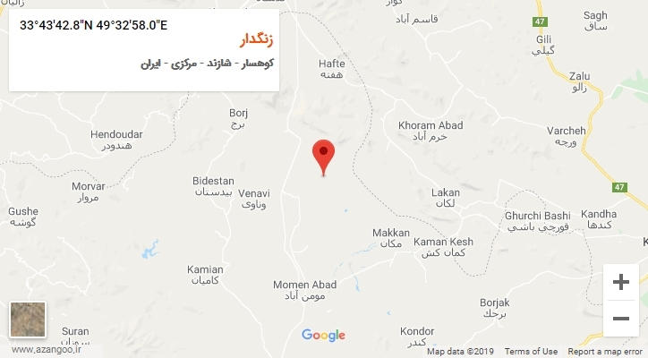 روستای زنگدار بر روی نقشه
