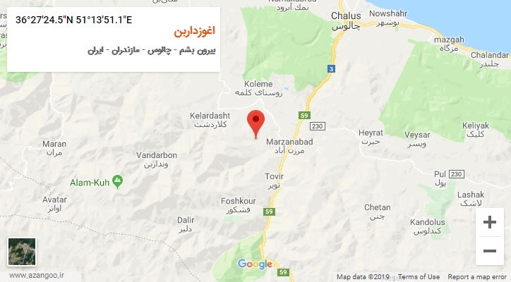 روستای اغوزداربن بر روی نقشه