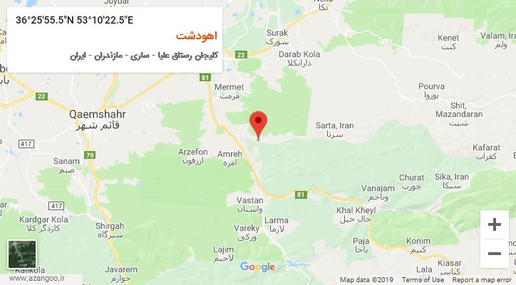 روستای اهودشت بر روی نقشه