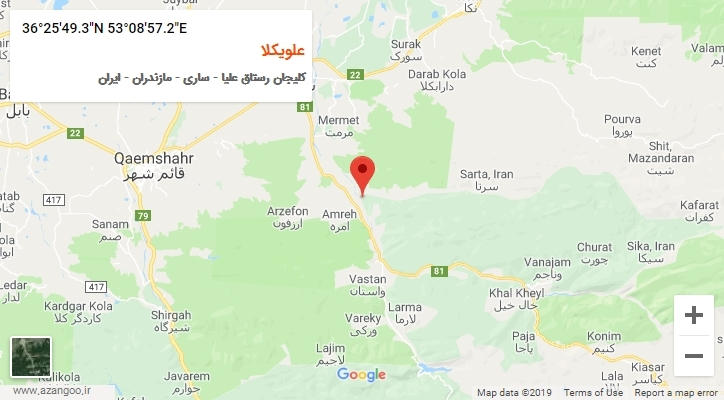 روستای علویکلا بر روی نقشه