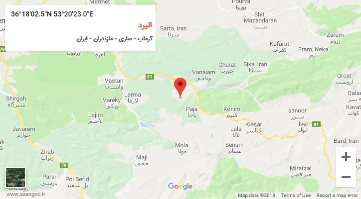 روستای الیرد بر روی نقشه
