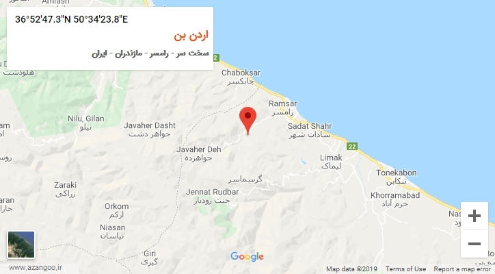 روستای اردن بن بر روی نقشه