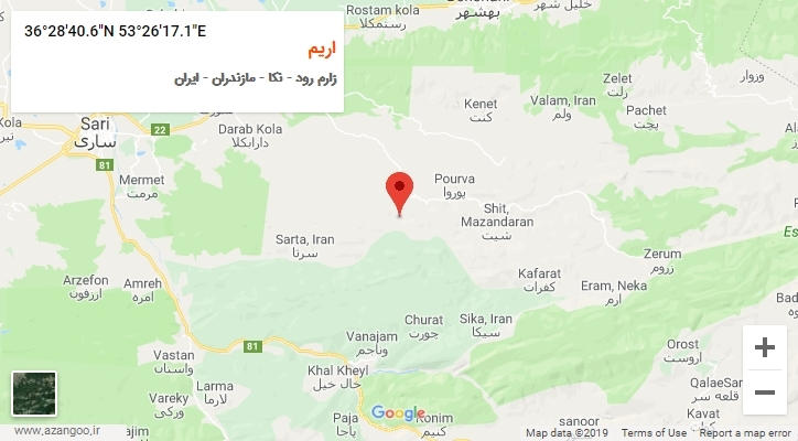 روستای اریم بر روی نقشه