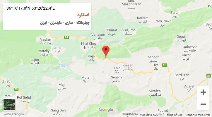 روستای اسکارد بر روی نقشه