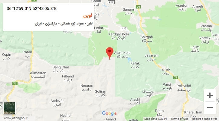 روستای اوبن بر روی نقشه