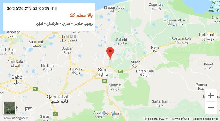 روستای بالا معلم کلا بر روی نقشه