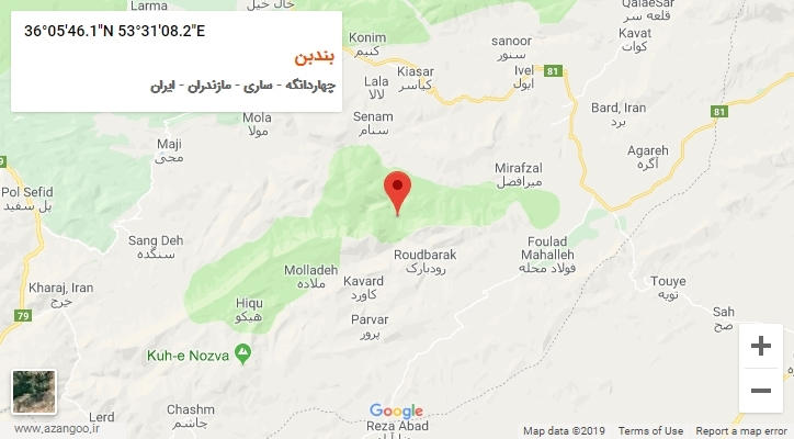 روستای بندبن بر روی نقشه