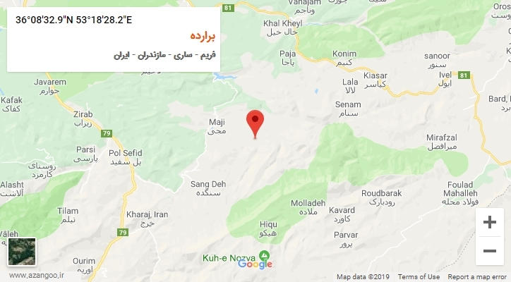 روستای برارده بر روی نقشه