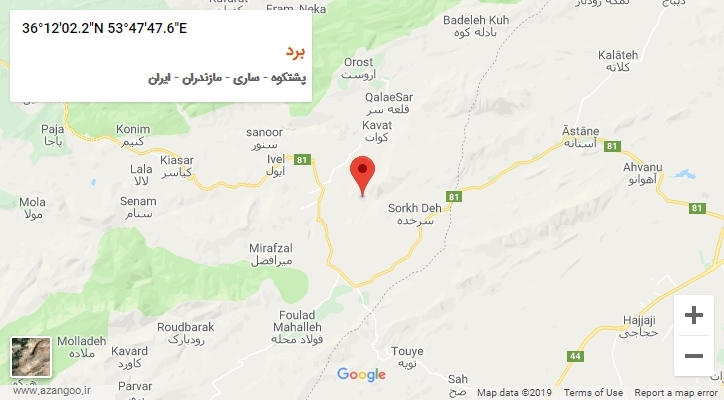 روستای برد بر روی نقشه