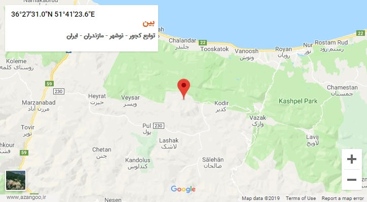 روستای بین بر روی نقشه