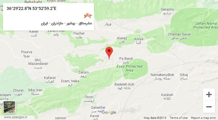 روستای چالو بر روی نقشه