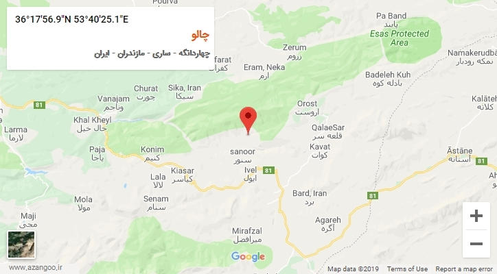 روستای چالو بر روی نقشه