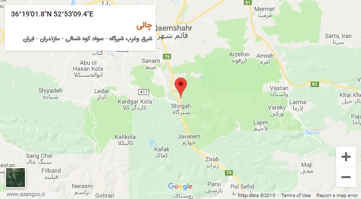 روستای چالی بر روی نقشه