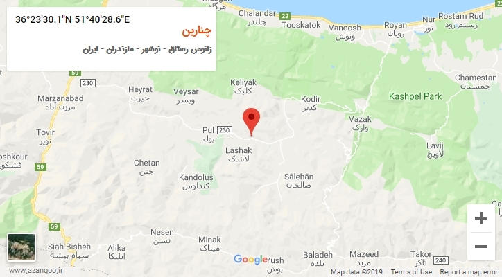 روستای چناربن بر روی نقشه