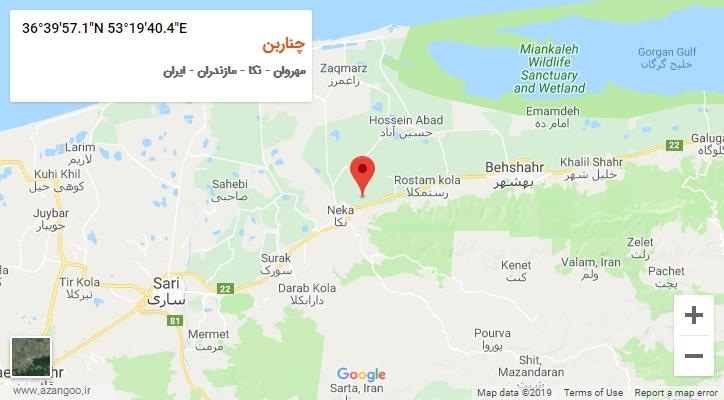 روستای چناربن بر روی نقشه