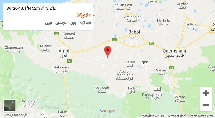 روستای دلاورکلا بر روی نقشه
