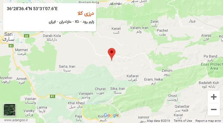 روستای درزی کلا بر روی نقشه