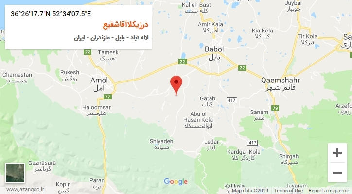 روستای درزیکلاآقاشفیع بر روی نقشه