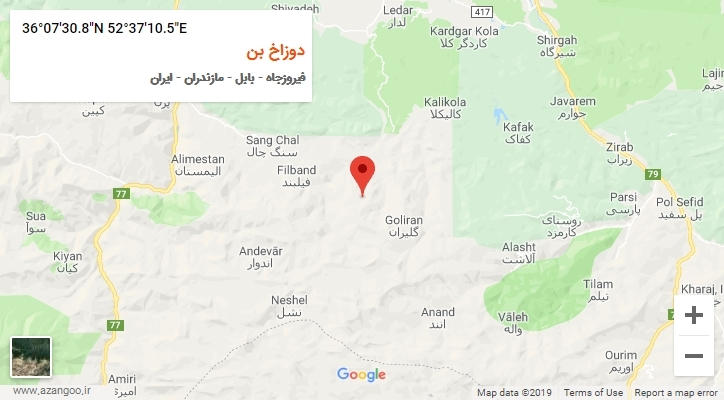 روستای دوزاخ بن بر روی نقشه