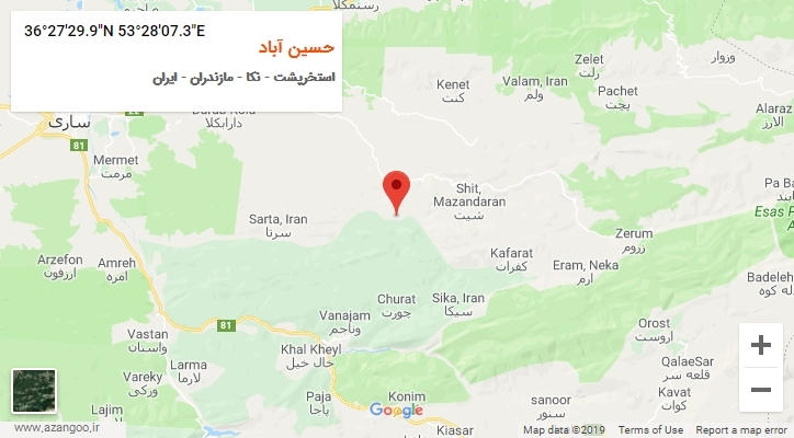 روستای حسین آباد بر روی نقشه