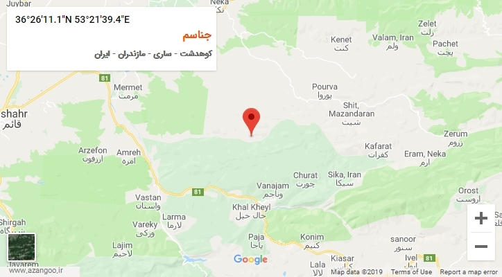 روستای جناسم بر روی نقشه
