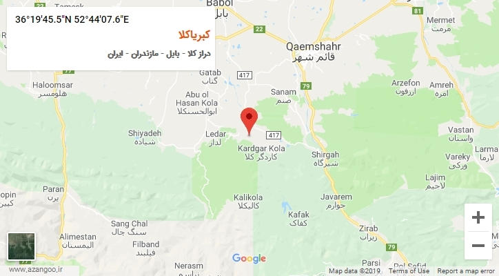 روستای کبریاکلا بر روی نقشه