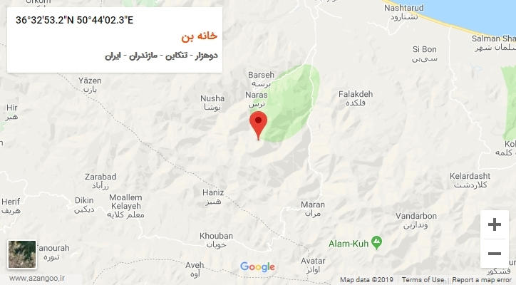 روستای خانه بن بر روی نقشه