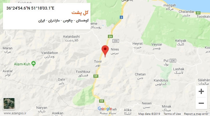 روستای کل پشت بر روی نقشه