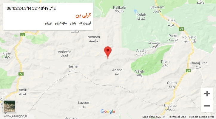 روستای کرلی بن بر روی نقشه