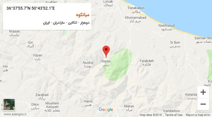 روستای میانکوه بر روی نقشه
