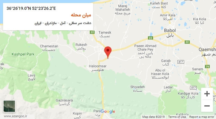 روستای میان محله بر روی نقشه
